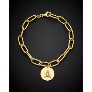18K Italian Gold Over Silver 0.15 Ct. Tw. Diamond Link Initial Bracelet (A-Z),